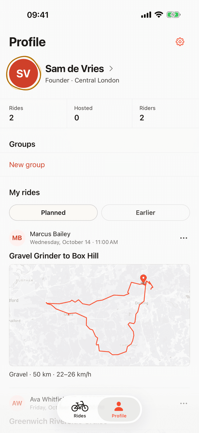 Draft app — your profile and rides